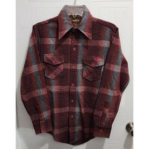 VTG 70s Hitman Red Plaid Flannel Button Long Sleeve Shirt Reprocessed Wool Blend